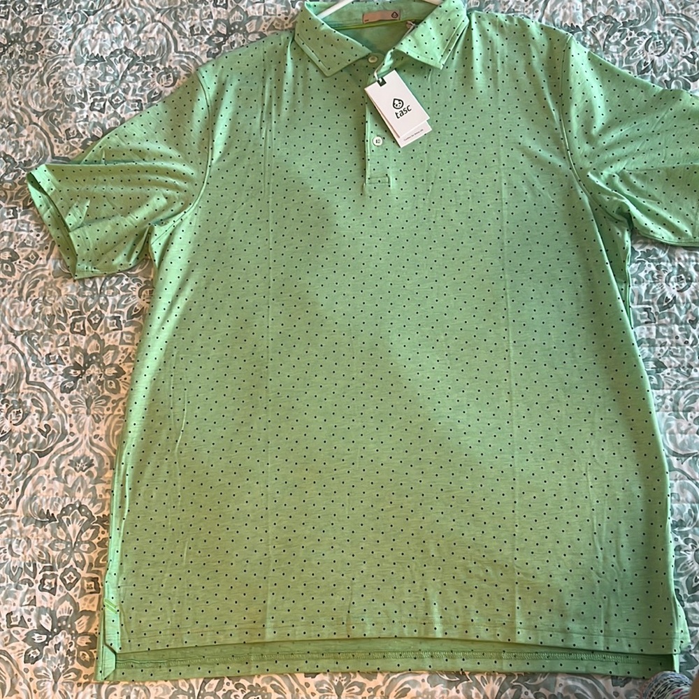 Tasc mens green polka dot polo shirt XL